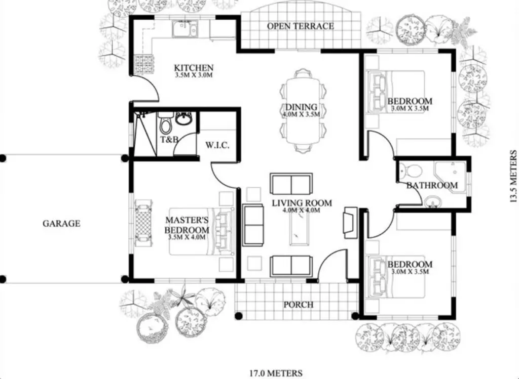 90 square meter house plan